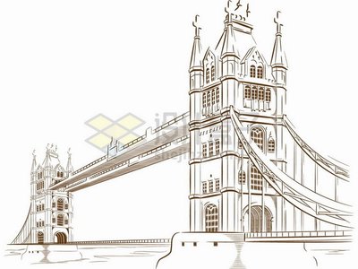 伦敦桥手绘素描铅笔画png图片免抠矢量素材